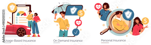 Modern Insurance Concepts Vector Illustration Set