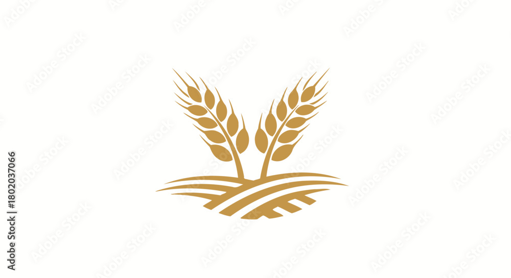 Obraz premium A stylized illustration of two golden wheat stalks rising from a field.