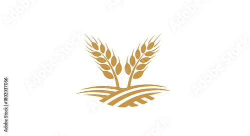 A stylized illustration of two golden wheat stalks rising from a field.