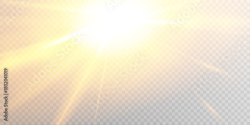 Vector golden sun rays light glare transparent PNG.