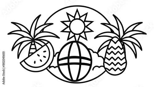 Fresh organic pineapple vector illustration design with green leaf in a summer vase