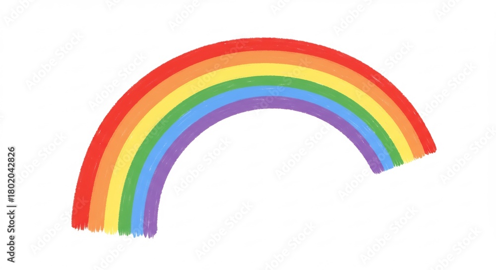 Obraz premium 明るい白背景に浮かぶ鮮やかな七色の虹シンプルな線で描かれた希望と喜びのシンボル. AI Generated
