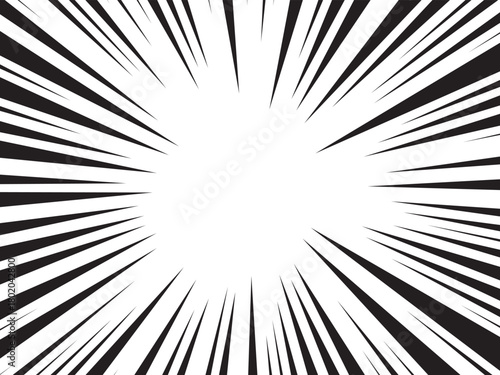 Manga comic explosion, motion or movement effect, vector background. Manga anime cartoon radial speed lines and abstract pattern for comic book burst, flash ray or explode bang action