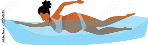 Pregnant woman enjoying a refreshing swim, promoting health and wellness during pregnancy