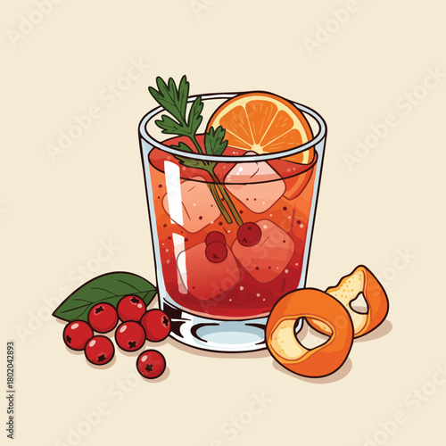 Refreshing cocktail with citrus and berries garnished with mint leaves for summer enjoyment 