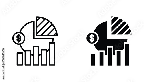 Market share icon set. Business Concept. Thin linear market share, money, internet outline icon isolated on white background.