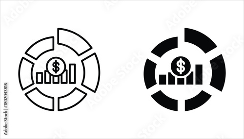 Market share icon set. Business Concept. Thin linear market share, money, internet outline icon isolated on white background.