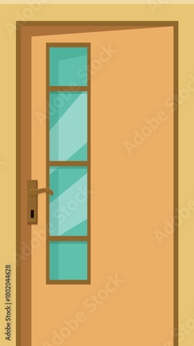 Closed wooden door featuring a vertical glass panel, inviting natural light into the interior space