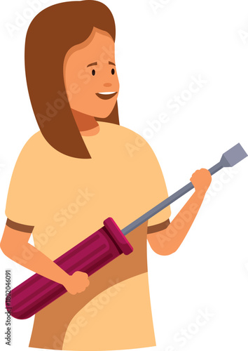 Woman holding a chisel, ready for carpentry, diy, or home repair work