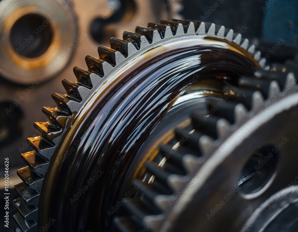 Fototapeta premium Thick Grease Clinging Between Rotating Sprockets in High-Quality Image
