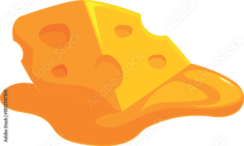 Processed cheese product melting, single slice with bite missing, isolated on white background