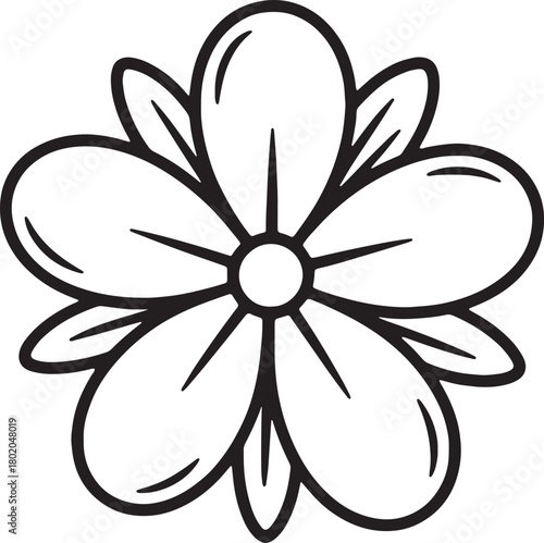 Outline drawing of a simple flower with five petals isolated on white background
