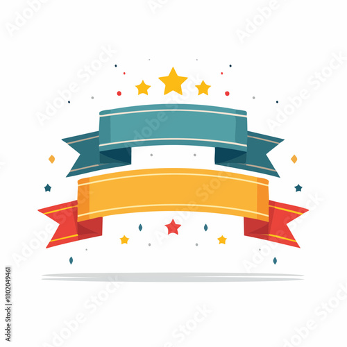 Vibrant two-tiered ribbon banner template with festive stars, ideal for awards, titles, and celebration announcements