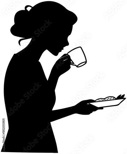Dining Silhouette – Cup and Plate, Casual Eating Vector