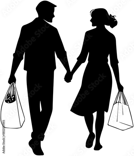 Shopping Couple Silhouette – Daily Life, Together Vector