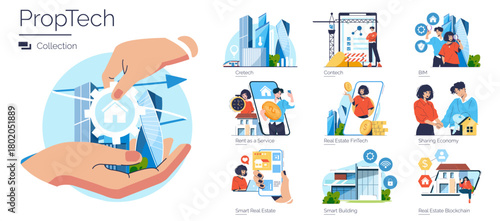 PropTech Innovations Vector Illustration Featuring Smart Tech