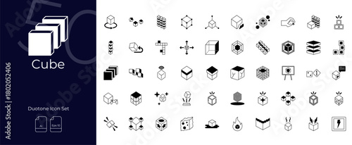 Cube Duotone Editable Icons set