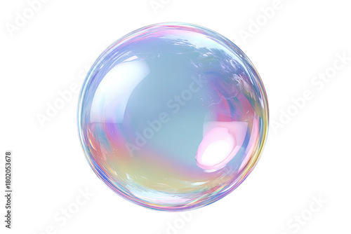 A large, iridescent soap bubble against a stark black background, reflecting various colors