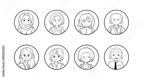 Cute profile illustrations. Simple hand-drawn illustrations for the avatar. Minimalist drawing profile vector