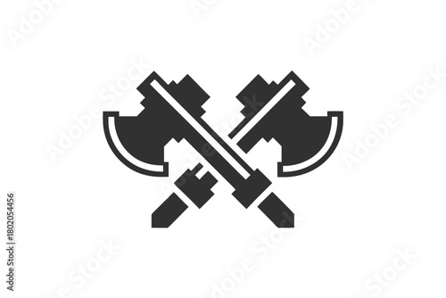 A pair of crossed battle axes are displayed in a simple design