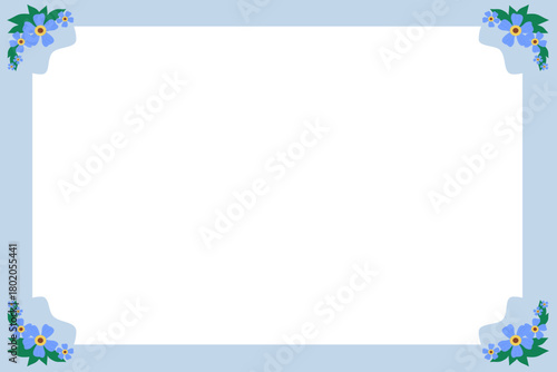Horizontal Pastel Blue Frame with Flowers, Clean Floral Border Background for Certificate or Presentation