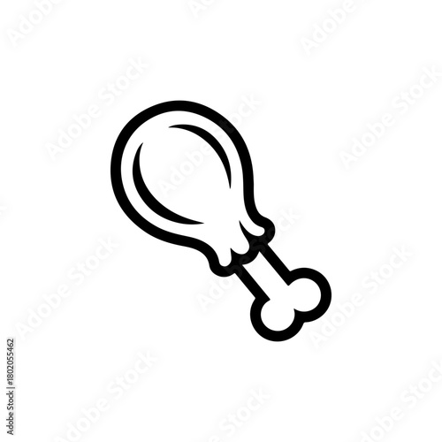 A simple black and white line art icon depicting a cooked chicken leg or drumstick. The illustration uses thick, clean lines and is isolated on a white background.