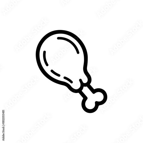 A simple black and white line art icon depicting a cooked chicken leg or drumstick. The illustration uses thick, clean lines and is isolated on a white background.