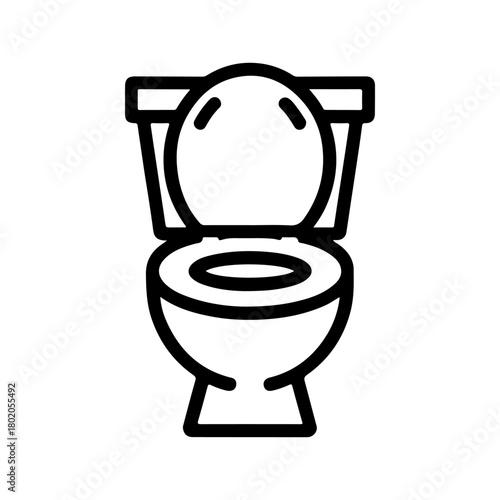 A simple black and white line art icon depicting a toilet or water closet with the lid raised. The illustration uses thick, clean lines and is isolated on a white background.