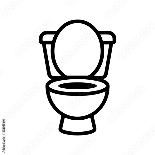 A simple black and white line art icon depicting a toilet or water closet with the lid raised. The illustration uses thick, clean lines and is isolated on a white background.