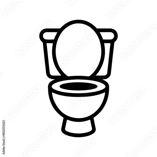 A simple black and white line art icon depicting a toilet or water closet with the lid raised. The illustration uses thick, clean lines and is isolated on a white background.