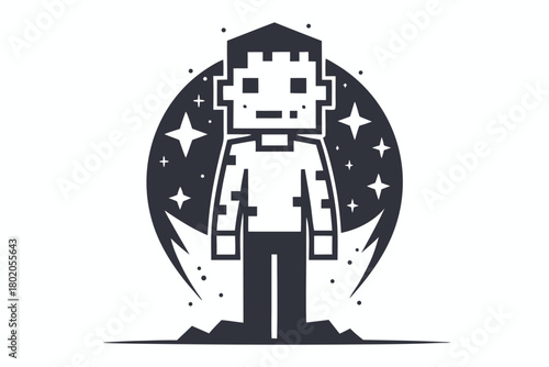 A simple pixel art skeleton stands isolated in classic 8bit monochrome style