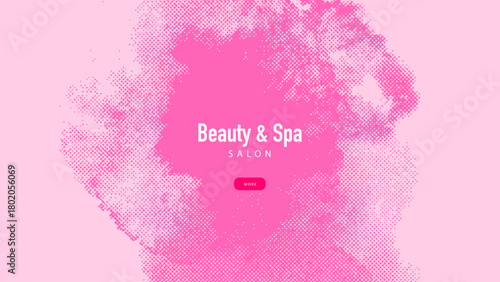 Pink halftone beauty spa salon background. Wellness center, cosmetics brand, nail salon, aromatherapy, yoga studio concept. Soft grain texture modern vector illustration.