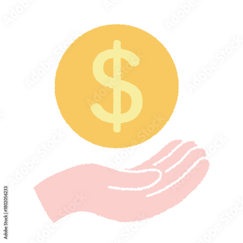 やさしい色合いのお金を手にのせるイラスト｜資産保護・金融サポート・マネーケアの素材