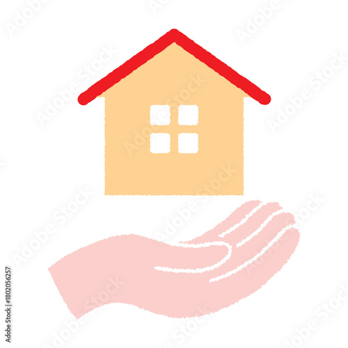 家を手のひらで支えるイラスト｜住まい・住宅・安心のシンボル素材