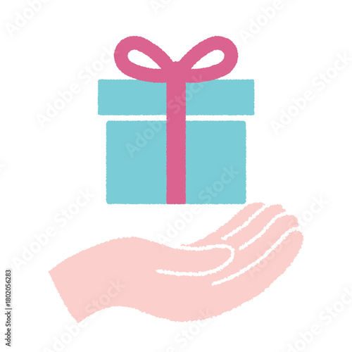 やさしい色合いのギフトをのせた手のイラスト｜贈り物・サプライズ・プレゼントの素材