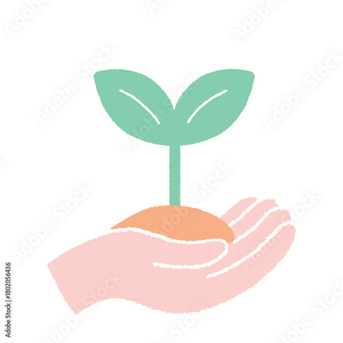 芽を手で育むイラスト｜成長・育成・スタートアップ・ナチュラル素