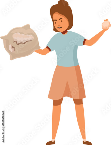 Housewife holding old damaged pillow and filling, suffering from dust allergy
