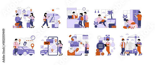 Travel and Payment Activities in Vector Illustration Set