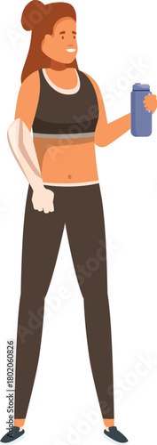 Sportswoman with a prosthetic arm smiles while holding a water bottle, showcasing the power of inclusivity and adaptation in sports and fitness