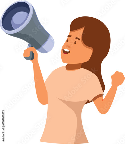 Young activist making announcement using megaphone for protest or demonstration