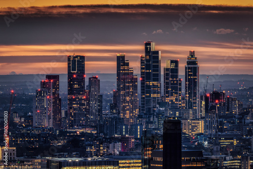 Canvas Print Elevated view of the skyline at Nine Elms district, West London, England, with r