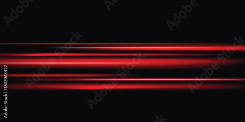 Horizontal beams of red light on a transparent background. Laser beams.
