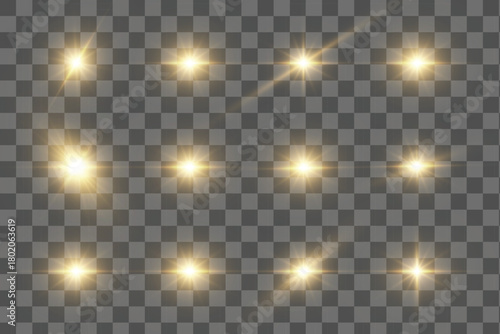 Bright glowing spark, dust, and solar flare effects with curved neon lines. Ideal for abstract backgrounds, overlays, festive decorations, or futuristic light designs.