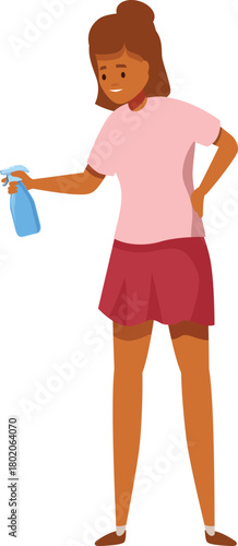 Woman using a spray bottle, disinfecting and sanitizing surfaces, ensuring hygiene and cleanliness