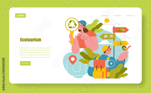 Ecotourism Exploration Scene Vector Illustration