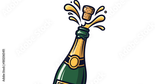Champagne bottle popping cork celebration festive drink party event.