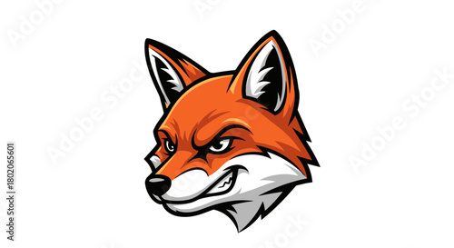 Fierce Orange Fox Head Mascot with Intense Gaze.