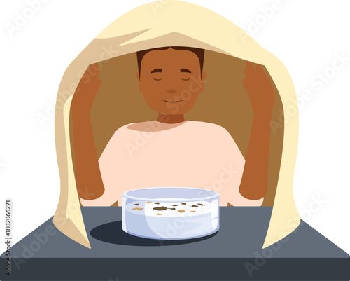 Scientist analyzing mold growth in petri dish under blanket, conducting research in controlled environment