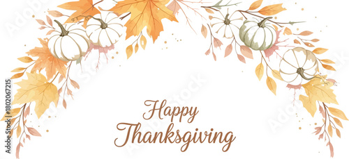 Elegant Thanksgiving Arch with Autumn Leaves and Pumpkins – Festive Holiday Greeting Design