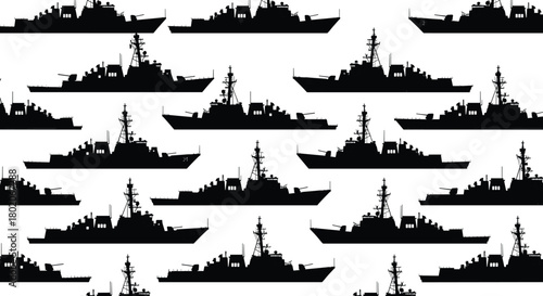 Navy warship silhouette set, military battleship fleet illustration, maritime defense vessels collection, ocean security patrol ships, naval sea force